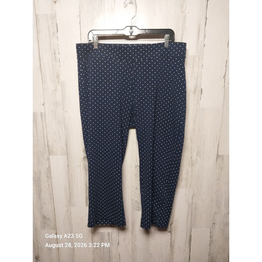 Lands' End Navy Blue Polka Dot Mid-Rise Cotton Knit Cropped Pants Large